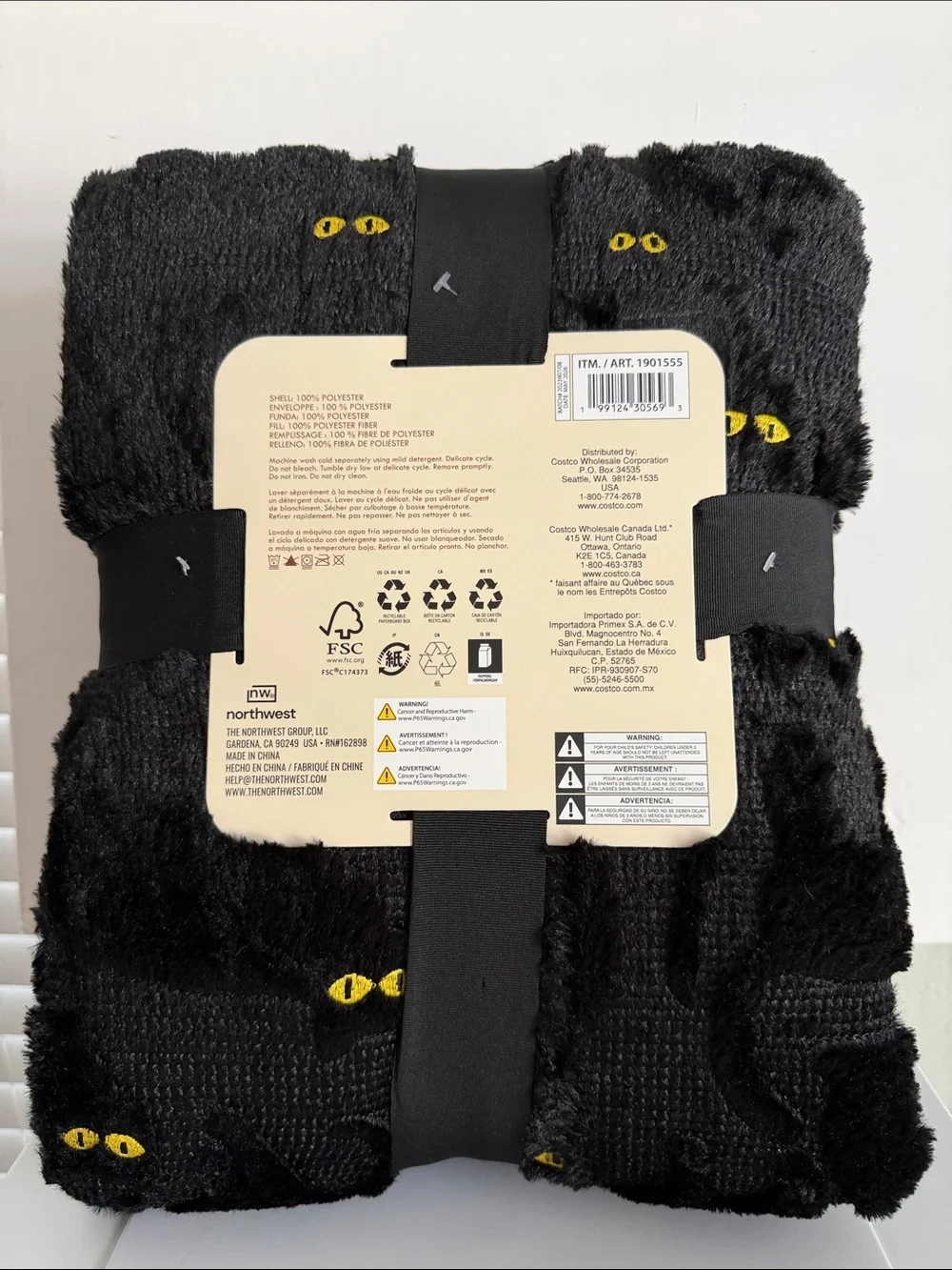 Embroidery Faux Fur Throw Black Cat with yellow Eyes Size 60”x70” New